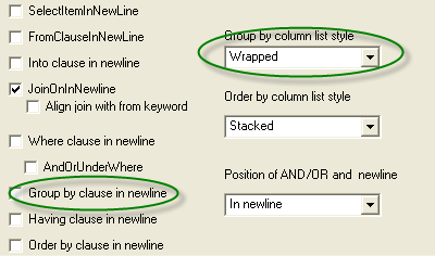 select group by clause format option