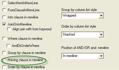 select having clause format option