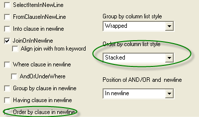 select order by clause format option