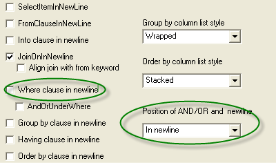 select where clause format option