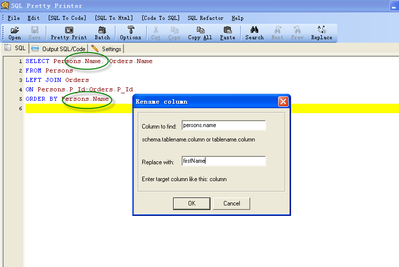 SQL Refactor Rename Column And Table