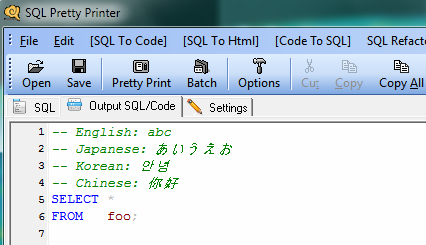 SQL formatter unicode support