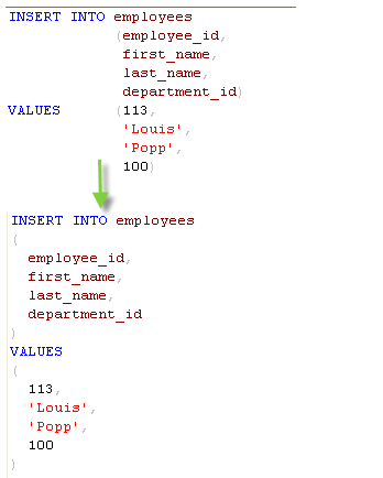 New insert statement layout style