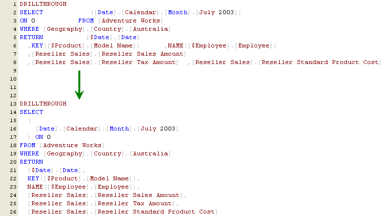 mdx drillthrough formatting