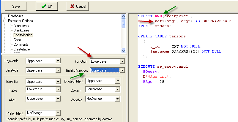 sql pretty printer, built-in function